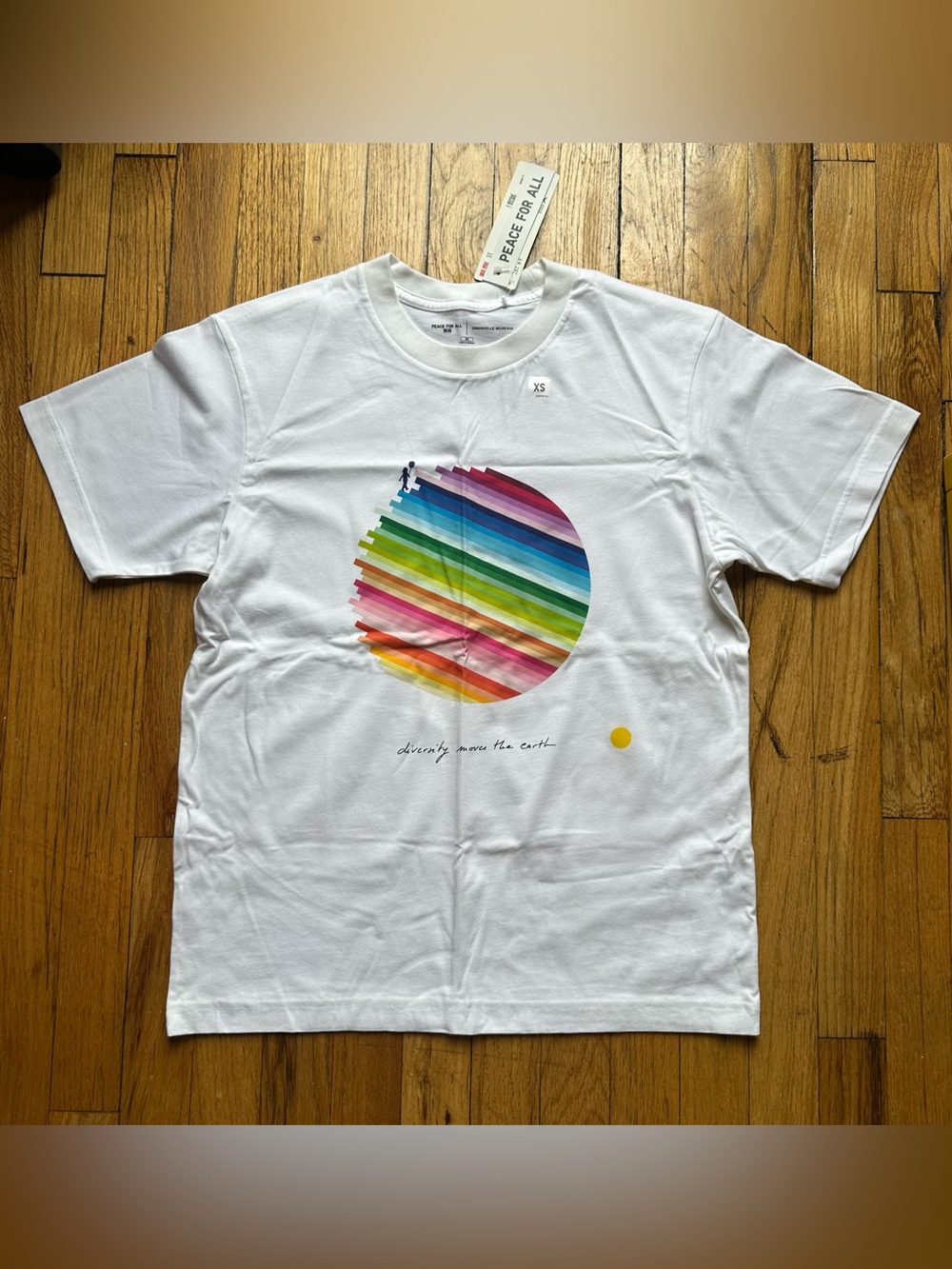 Uniqlo Peace For All White Tee with Rainbow Graphic